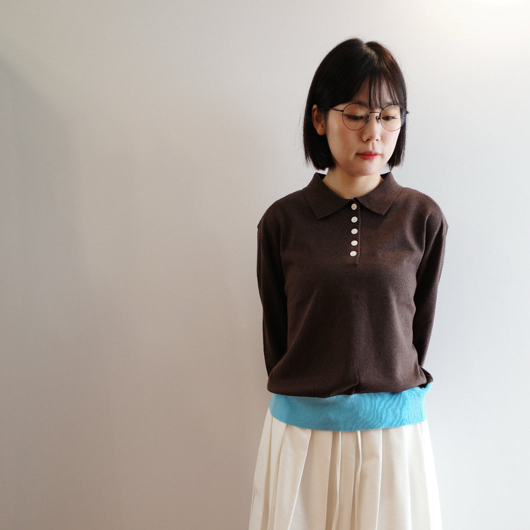 Jamm select | Colourblock knit polo top (Navy/Brown)