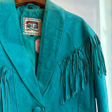 Load image into Gallery viewer, 70s Vintage Turquoise Colour Leather Jacket
