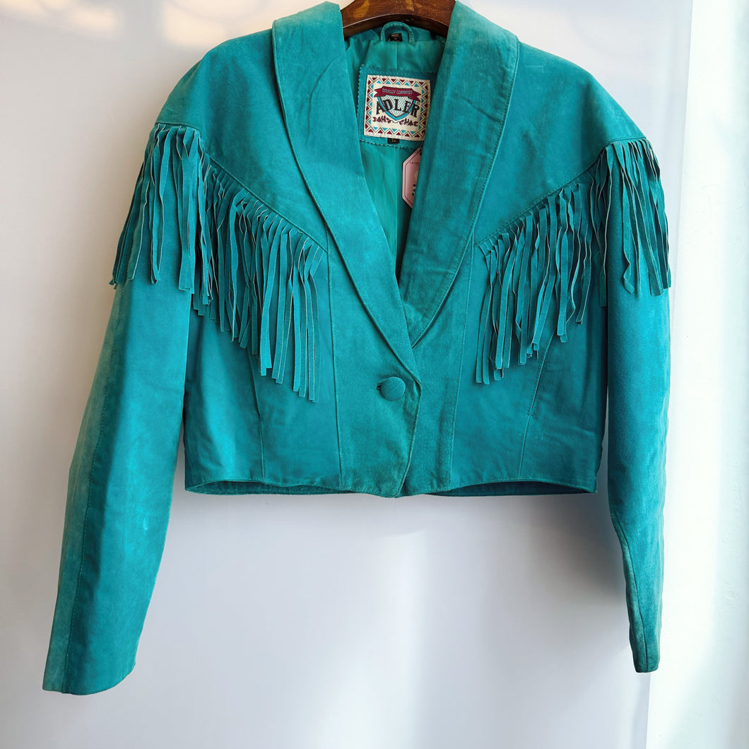 70s Vintage Turquoise Colour Leather Jacket