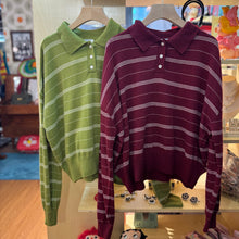 Load image into Gallery viewer, Jamm select | Striped Knitted Polo Top (Wine/Lime)
