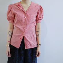 Load image into Gallery viewer, Vintage Embroidery Gingham Blouse
