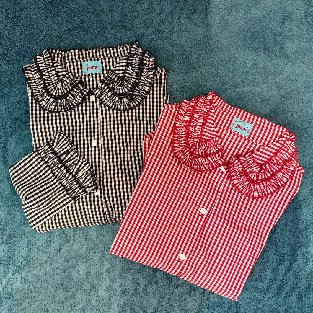 Jamm design | Ruffle Collar Gingham Shirt