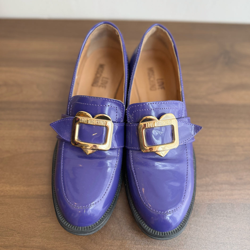 Moschino Heart Buckle Purple loafers