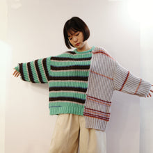 Load image into Gallery viewer, Jamm select | Colourblock Patchwork Striped Sweater (Green/Blue)
