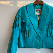 Load image into Gallery viewer, 70s Vintage Turquoise Colour Leather Jacket
