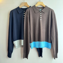 Load image into Gallery viewer, Jamm select | Colourblock knit polo top (Navy/Brown)
