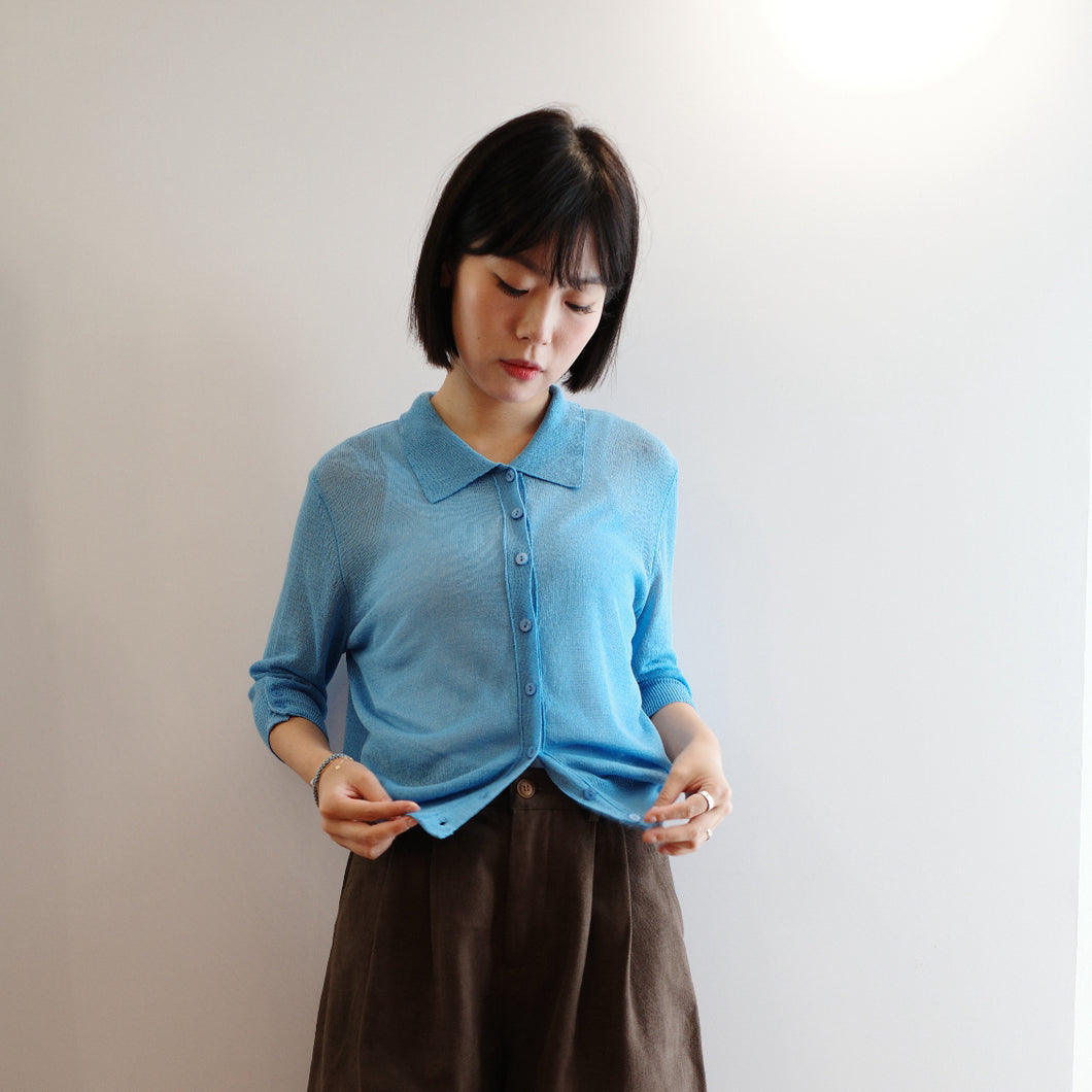 Jamm Select | Button Front Knit Top (Blue/Yellow)