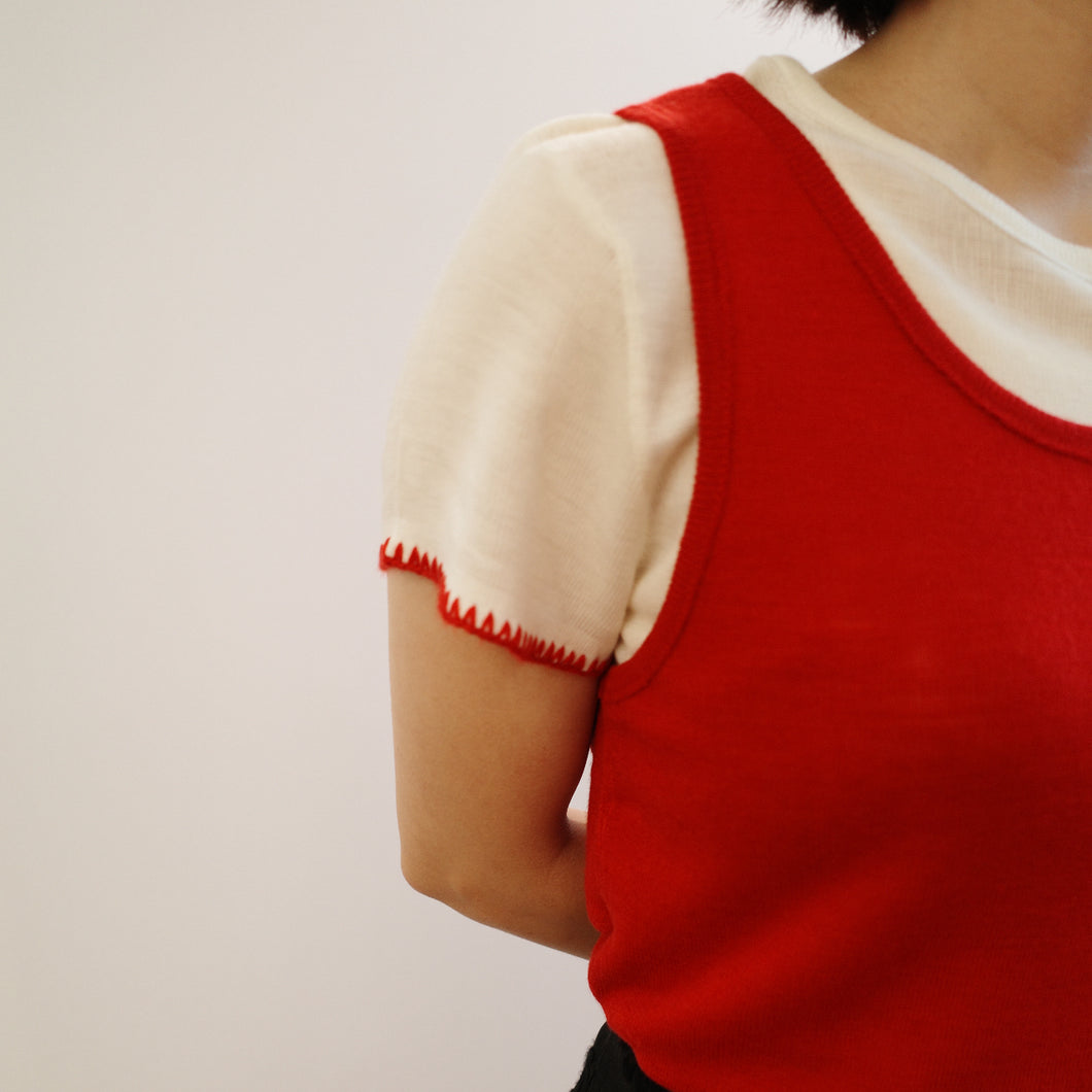 Jamm select | Stitching knit top (Ivory /Navy)
