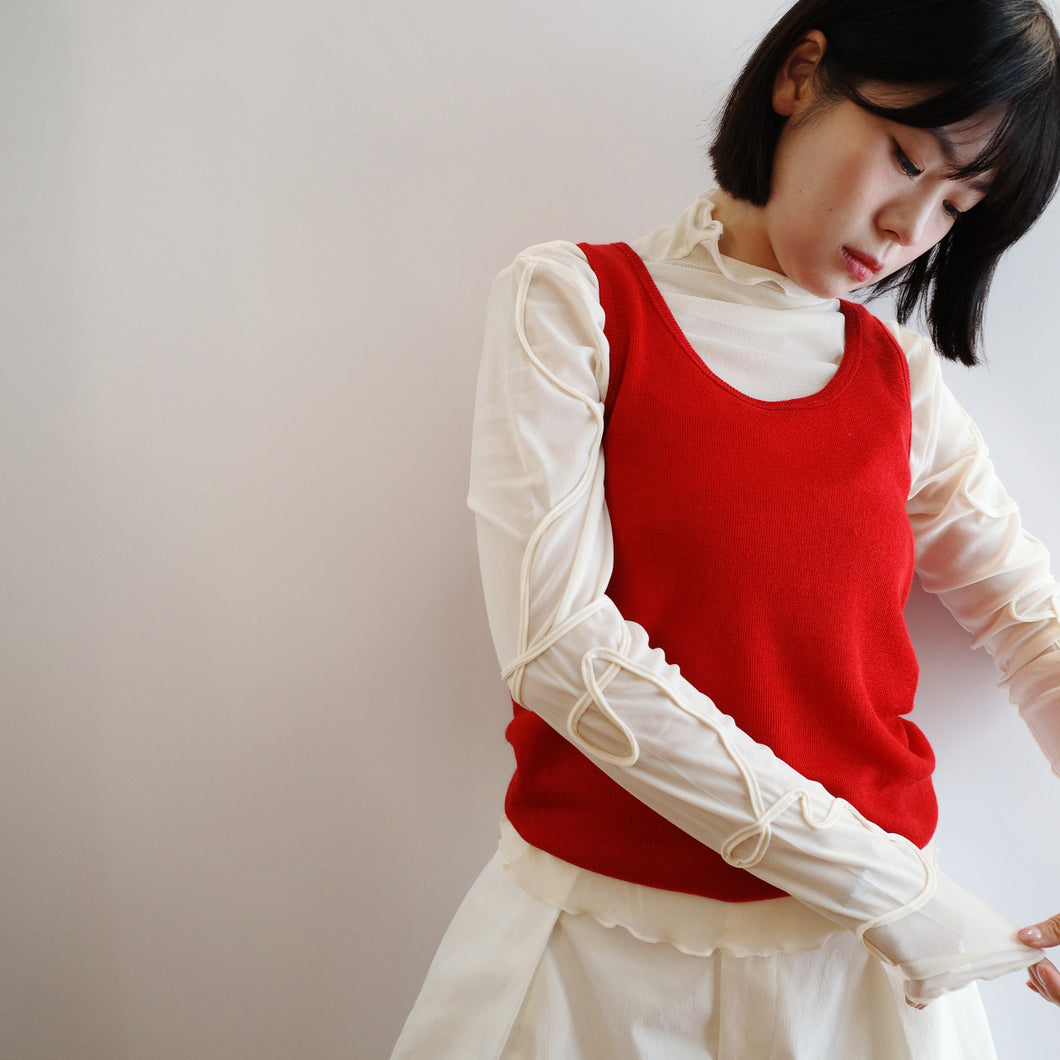Jamm select | Fafa Sleeve Mesh Top (Grey/Ivory)