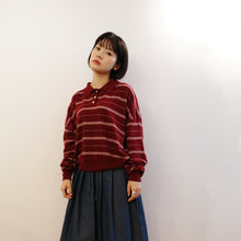 Load image into Gallery viewer, Jamm select | Striped Knitted Polo Top (Wine/Lime)
