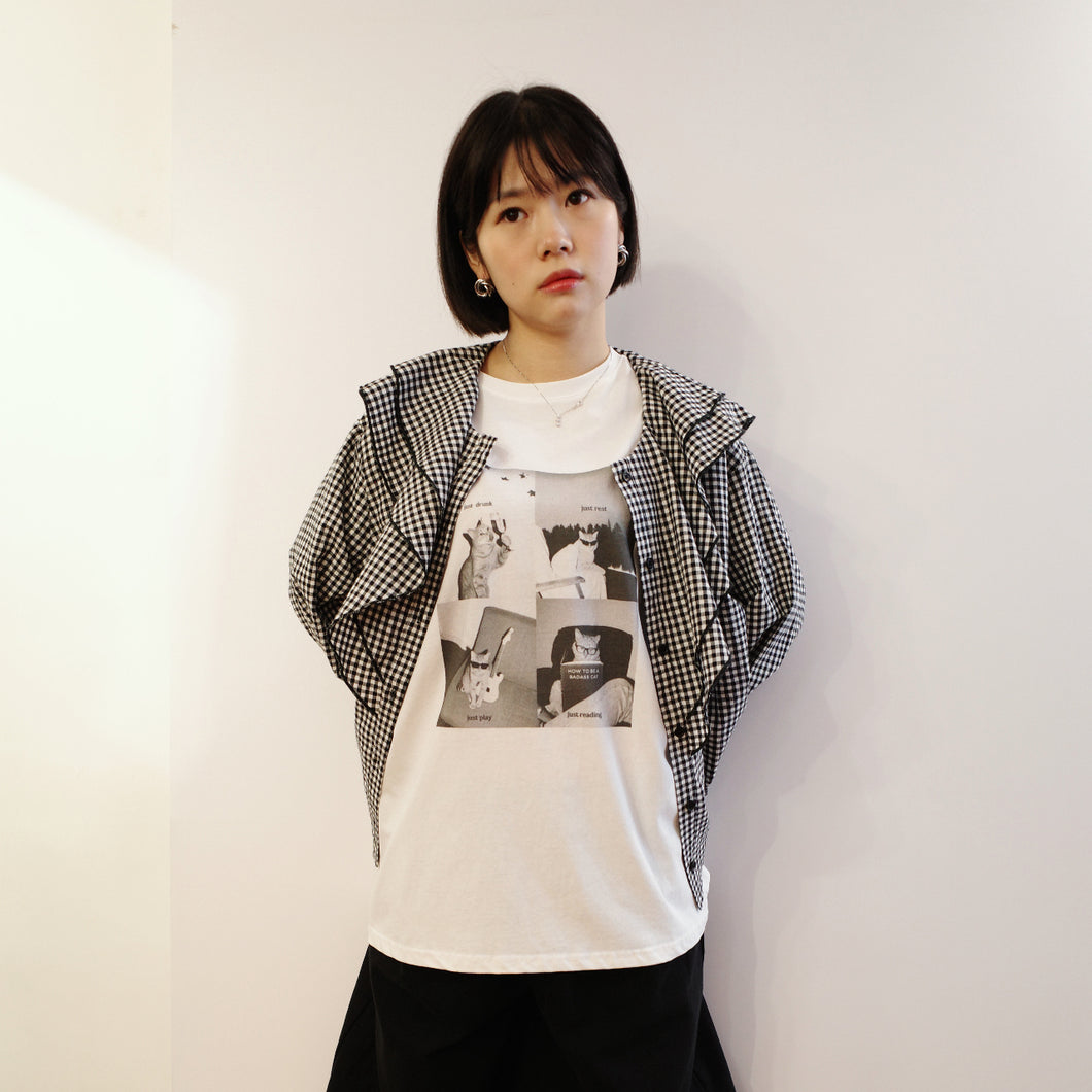 Jamm select | Drunk Cat Print Tee (White/Black)