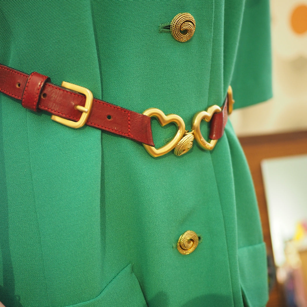 Moschino Heart Buckle Red Leather Belt